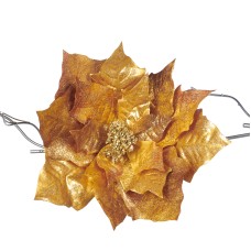 Kerstster Poinsetta Flower on clip gold 43cm